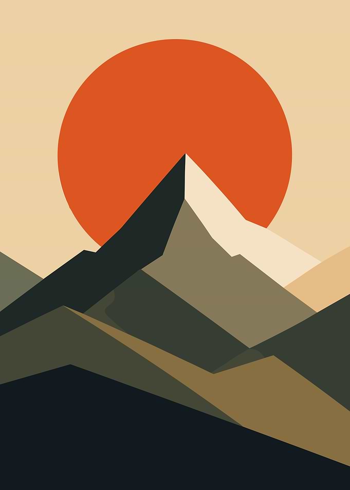 Minimalist Mountain Landscape with Sun