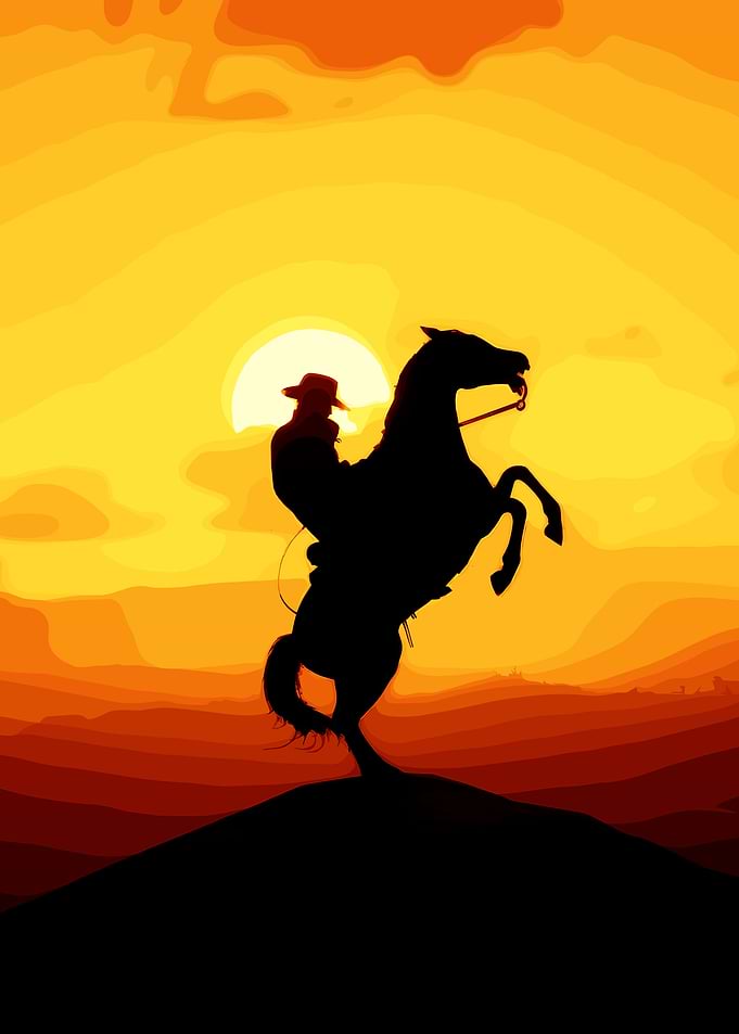 Cowboy on Rearing Horse Silhouette