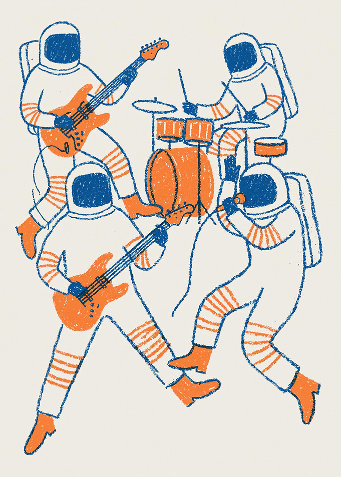 Astronaut Rock Band Illustration