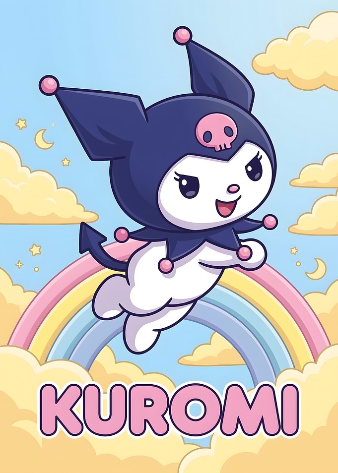 Kuromi Flying Over a Rainbow