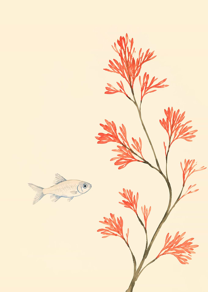 Minimalist Watercolor Fish and Coral