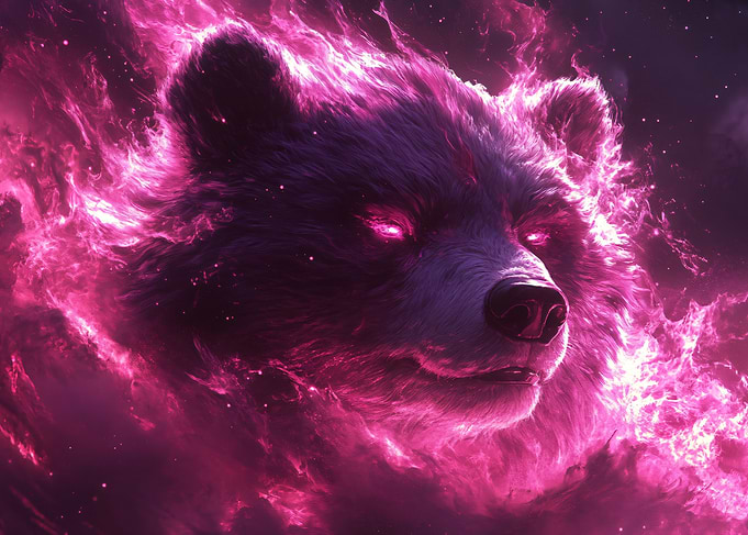 Fiery Pink Glowing Bear Portrait