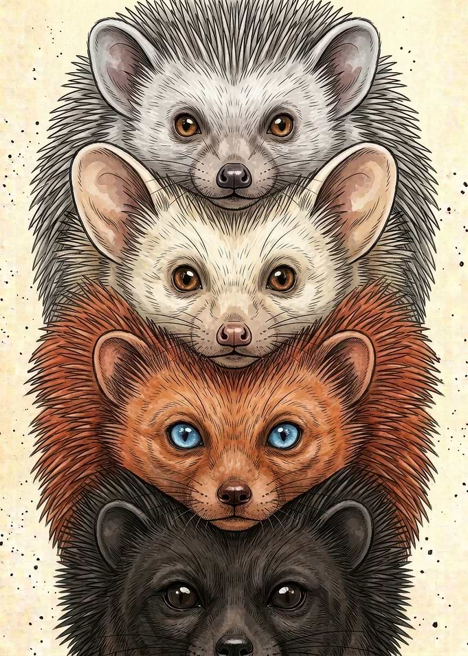 Stack of Four Colorful Hedgehogs