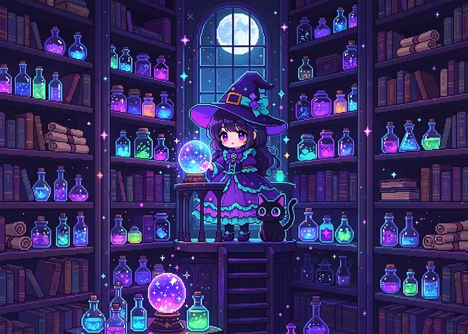 Chibi Witch in Magical Library