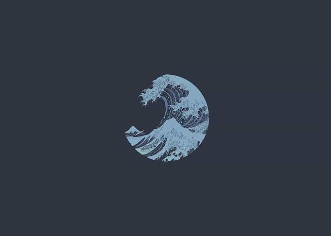 Minimalist Great Wave Circle Graphic