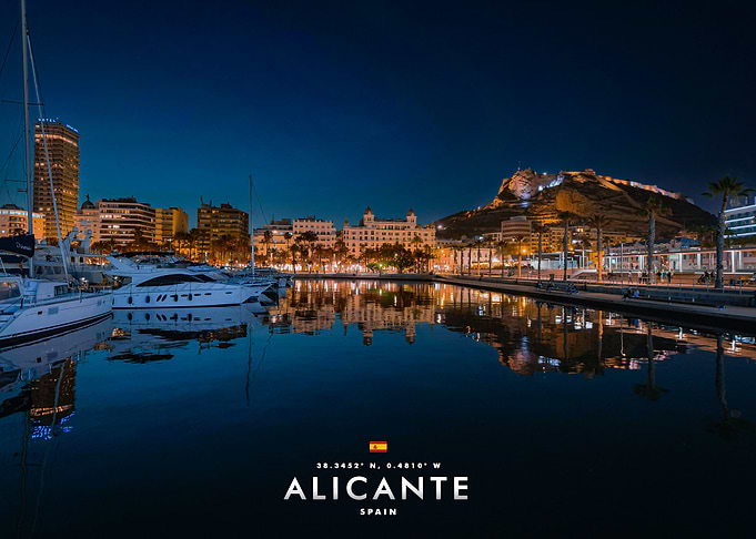 Night View of Alicante Harbor Spain