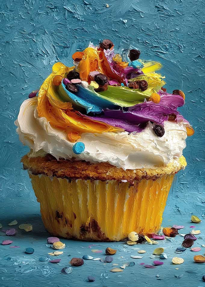 Colorful Artistic Cupcake Illustration