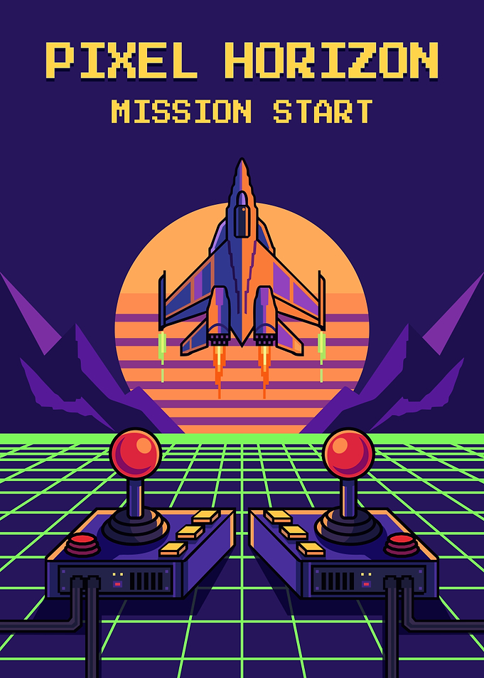 Pixel Horizon Mission Start Retro Arcade Pixel Art Poster