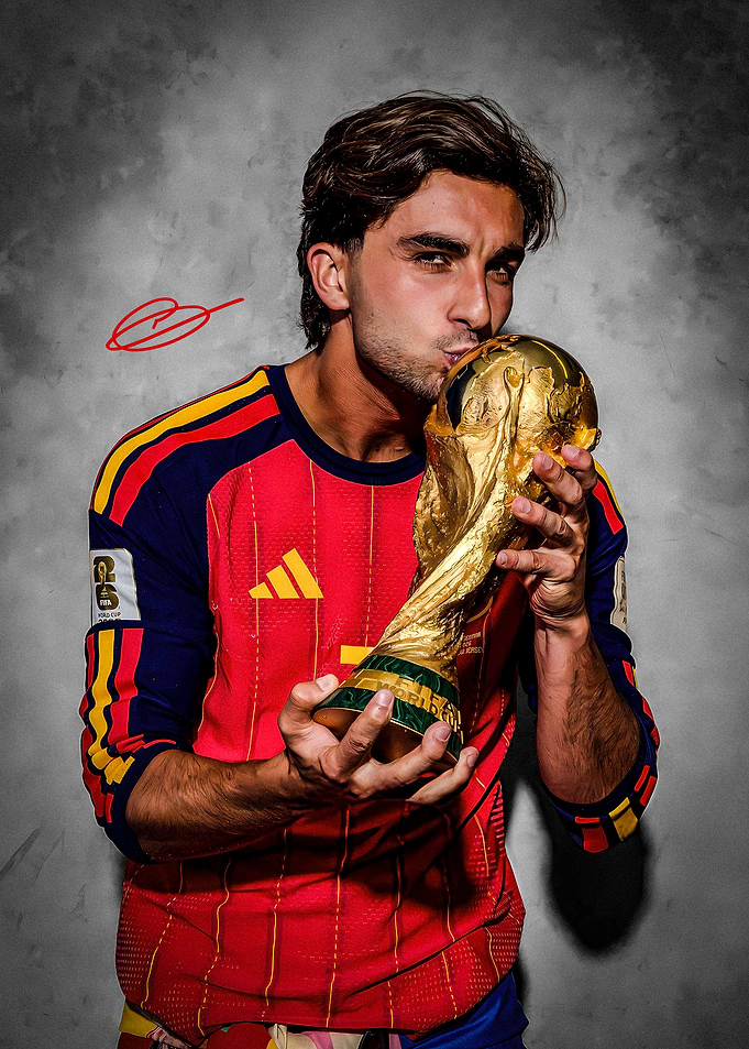 Ferran Torres Kissing World Cup Trophy