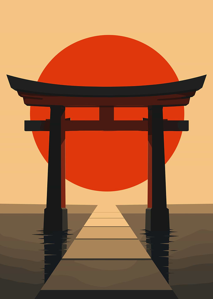 Minimalist Japanese Torii Gate at Sunset