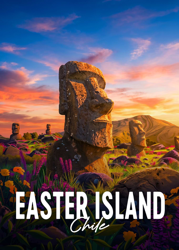 Easter Island Moai Statues Travel Poster