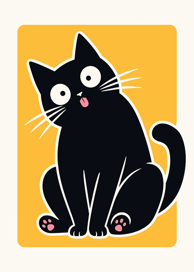 Silly Black Cat Illustration