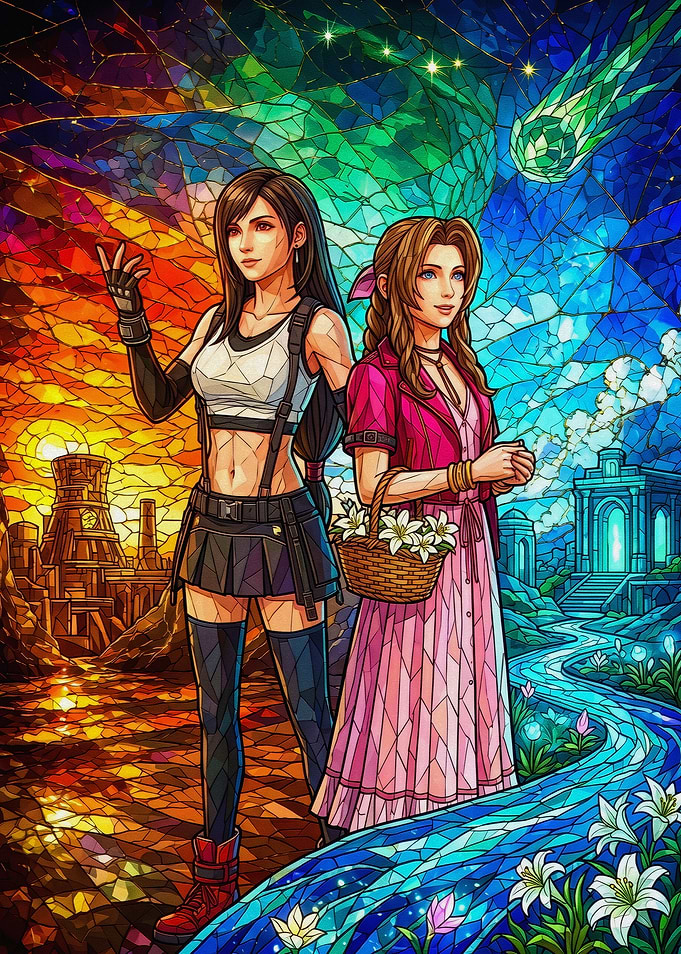 Tifa and Aerith Stained Glass Art