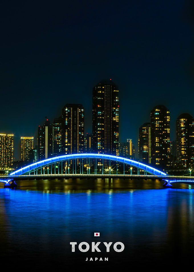 Tokyo Night Skyline with Illuminated Bridge