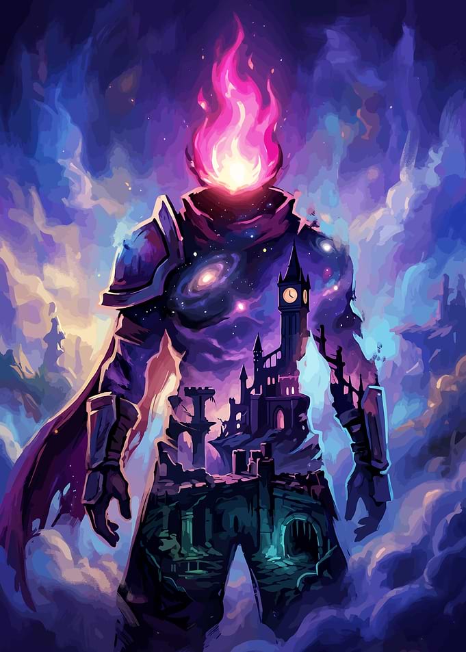 Cosmic Knight with Flaming Head