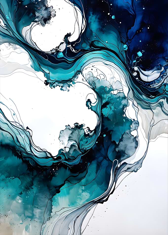 Abstract Teal and Blue Ink Flow