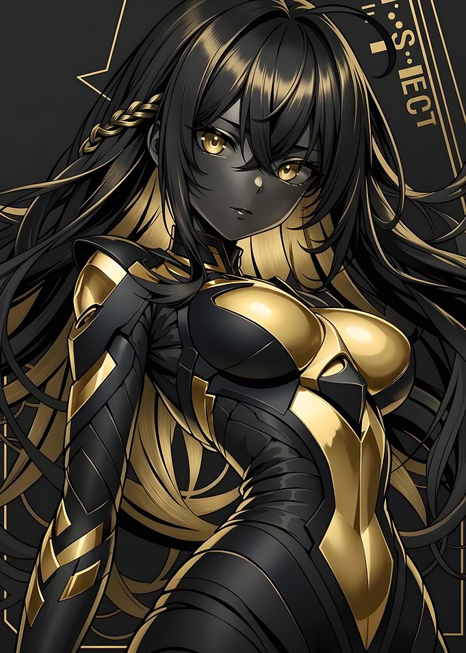 Black and Gold Anime Cybernetic Girl