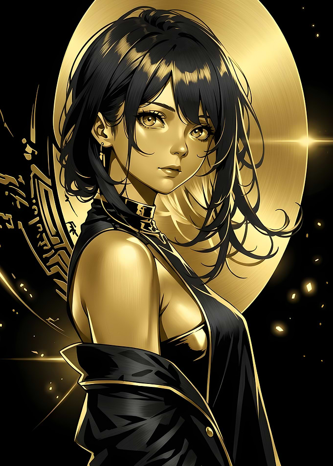 Elegant Anime Girl in Gold