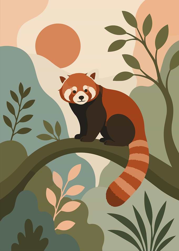 Minimalist Red Panda in Nature Art
