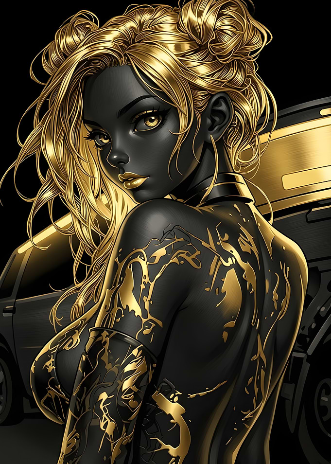 Black and Gold Cyberpunk Woman