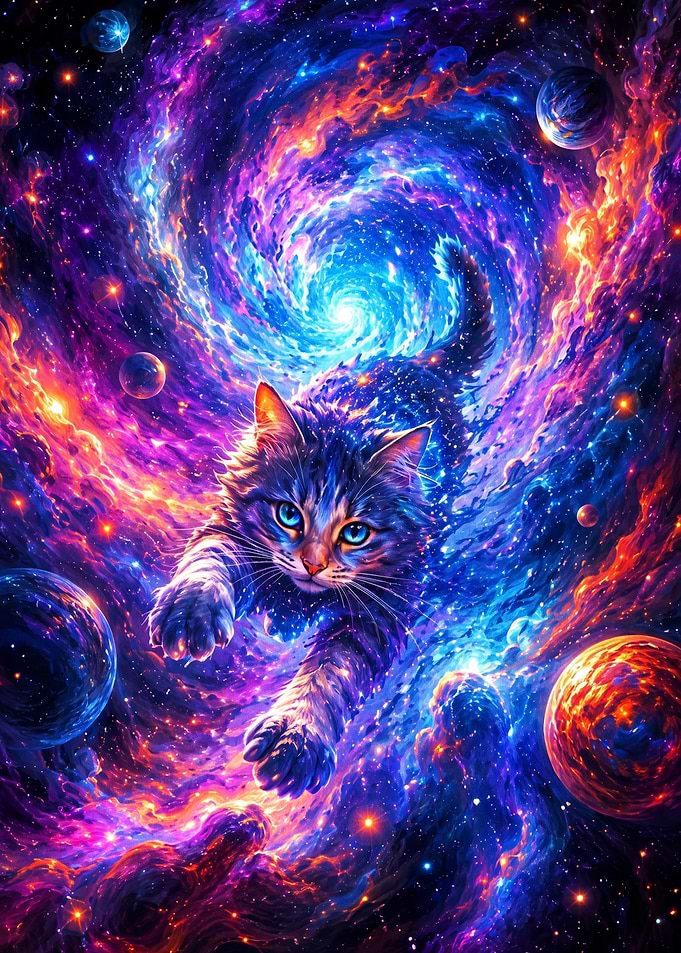 Cosmic Cat Floating in Nebula