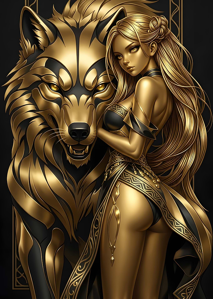 Golden Goddess and Wolf Companion