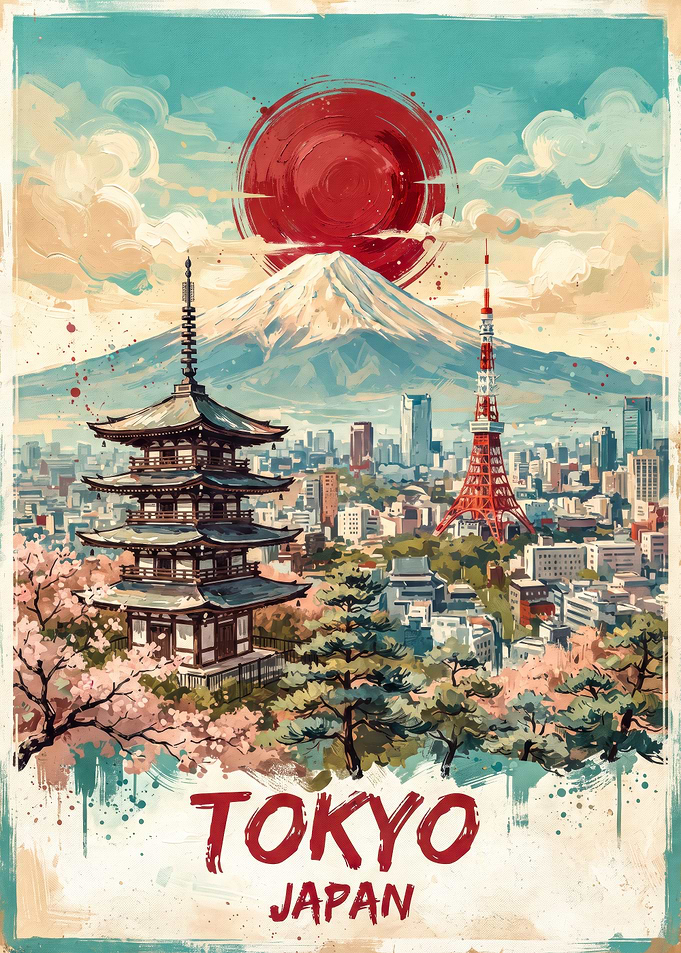 Vintage Tokyo Japan Travel Poster