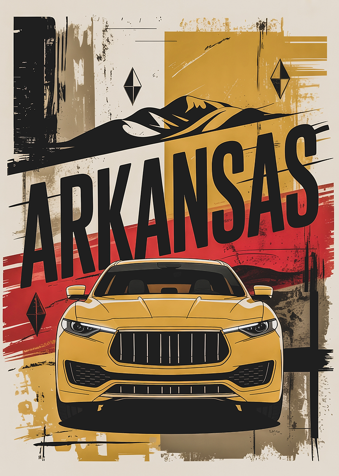 Arkansas Travel Poster with Yellow Car