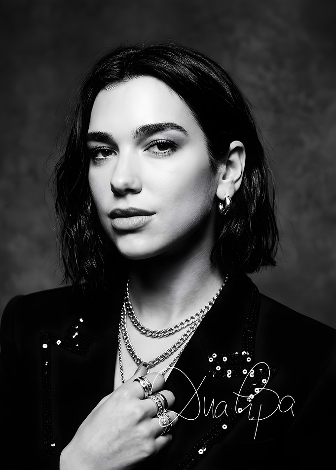Black and White Portrait of Dua Lipa