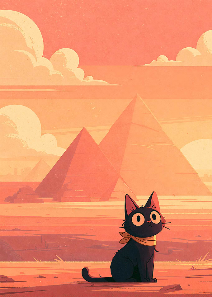 Cute Black Cat at Egyptian Pyramids