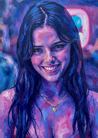 Vibrant Oil Portrait of Smiling Woman