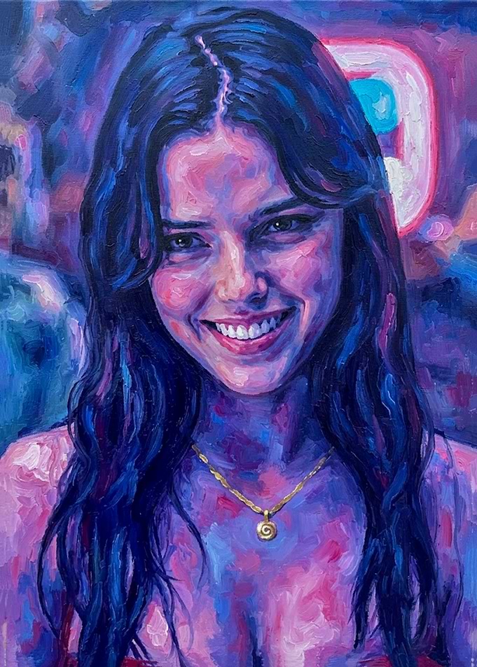 Vibrant Oil Portrait of Smiling Woman