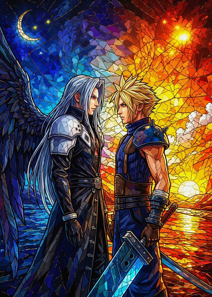 Cloud and Sephiroth Stained Glass Art
