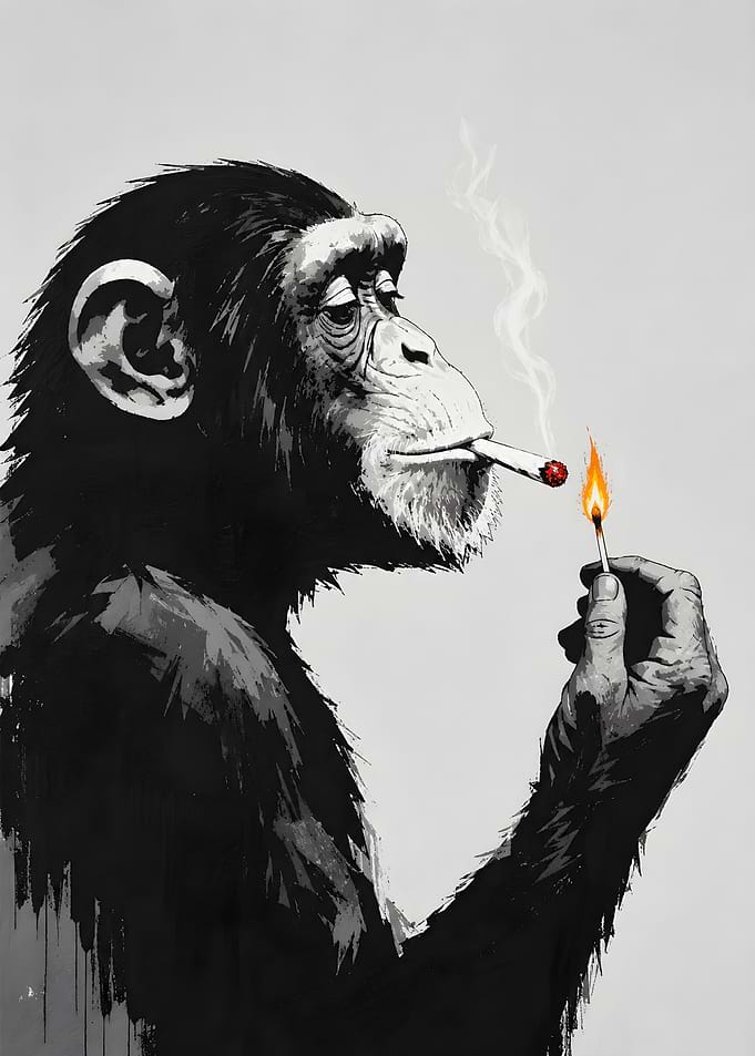 Smoking Chimpanzee Street Art Style