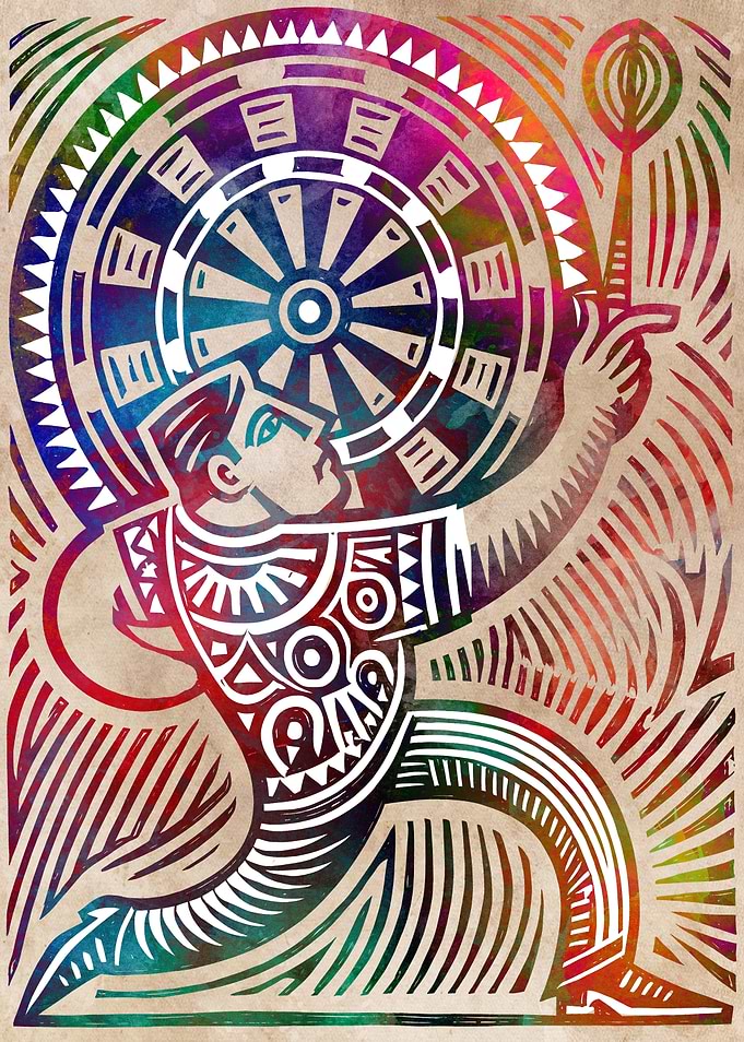 Stylized Woodcut Style Dart Player