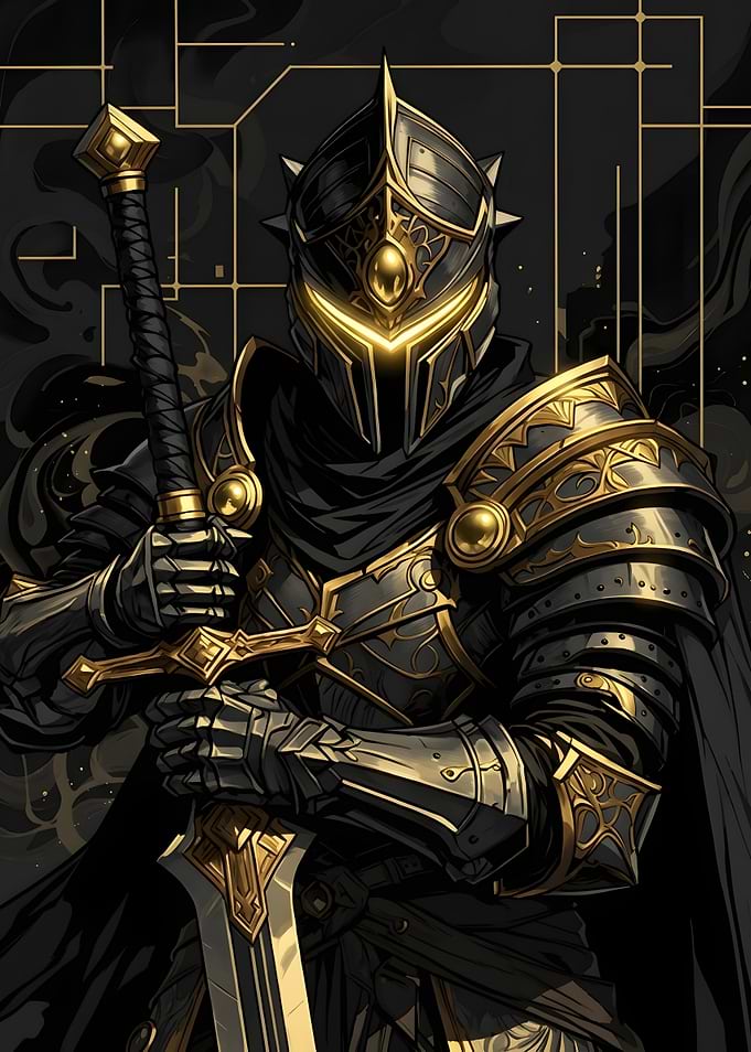 Golden Black Armored Fantasy Knight