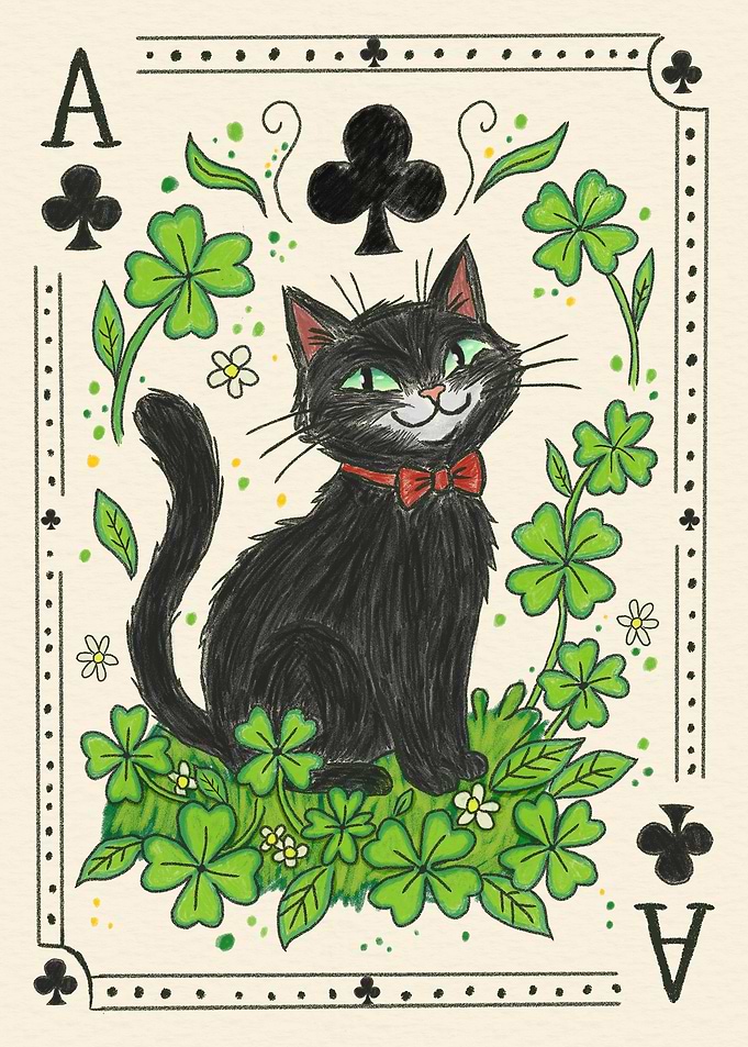 Ace of Clubs Black Cat Card