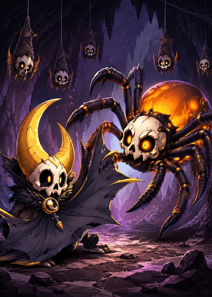 Skull-Headed Creature and Giant Spider