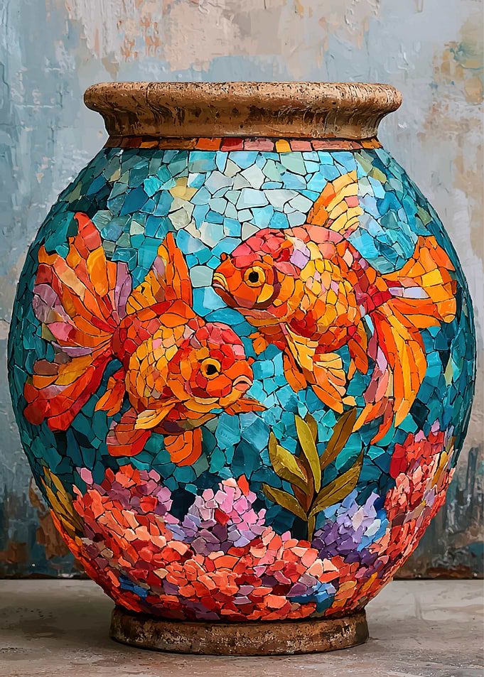Mosaic Goldfish Decorative Vase