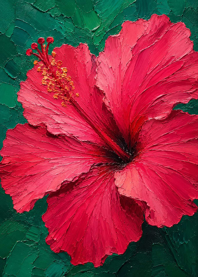 Pink Hibiscus Emerald Impasto