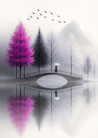 Solitary Figure on Misty Bridge