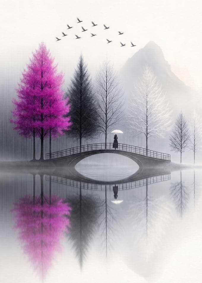 Solitary Figure on Misty Bridge