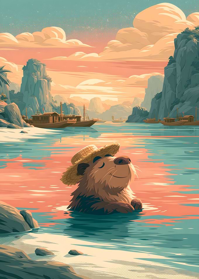 Happy Beaver Wearing Straw Hat