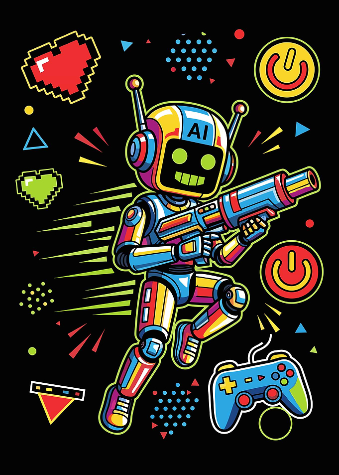 Retro Gaming AI Robot Illustration