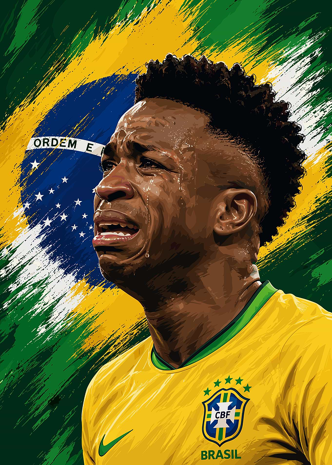 Emotional Brazilian Football Star Portrait Wall Art | Digital Sports Illustration Poster