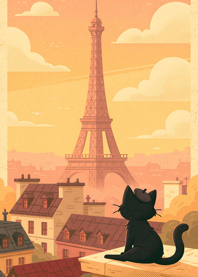 Black Cat Watching Eiffel Tower