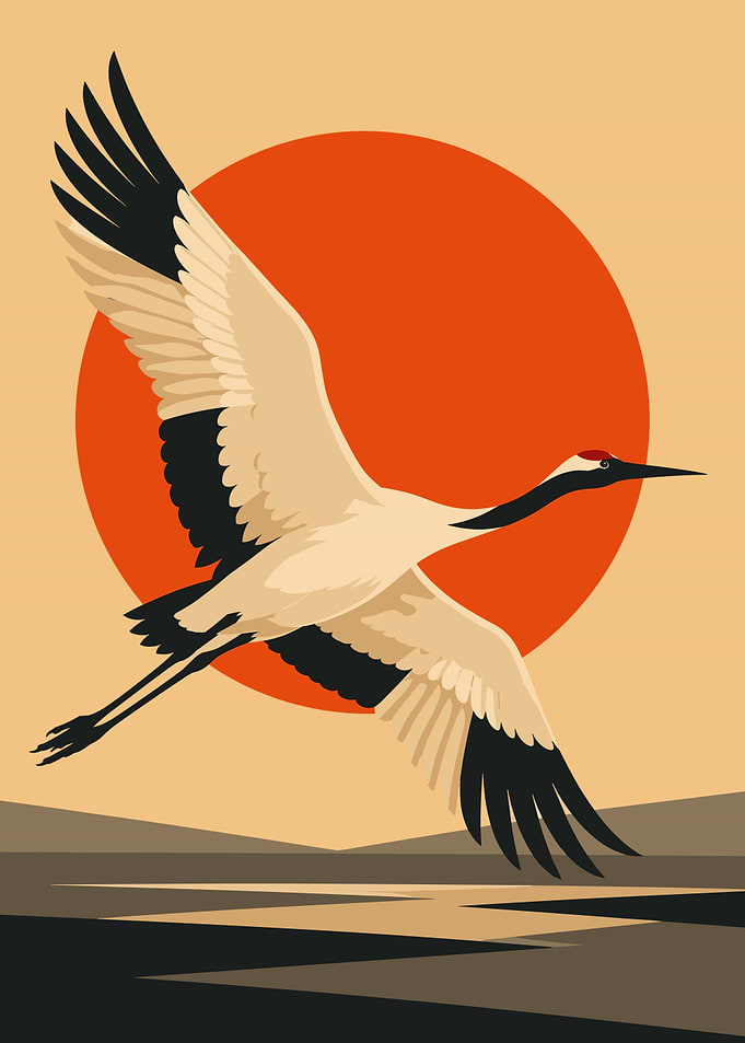 Japanese Red-Crowned Crane Illustration