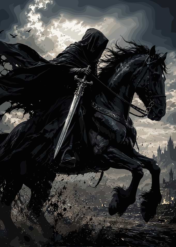 Dark Hooded Knight on Black Horse