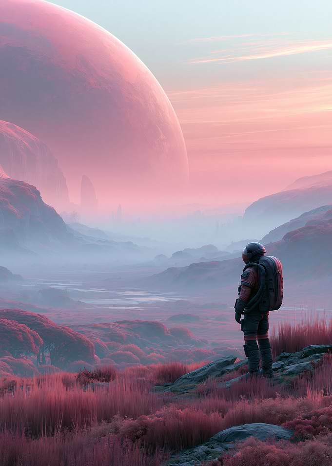 Astronaut Exploring a Pink Alien Planet