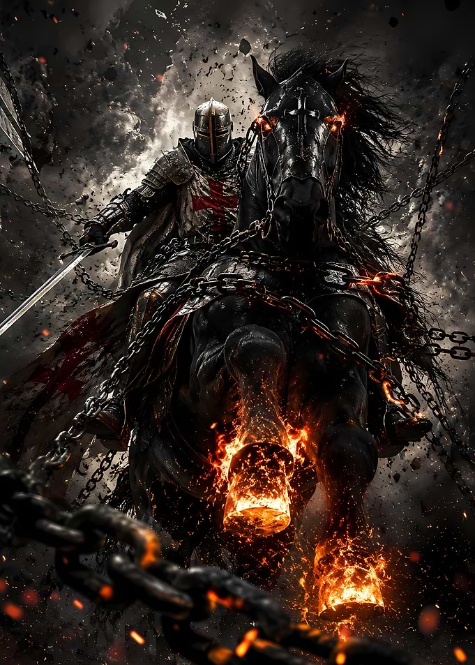 Knight on Fire Horse with Chains